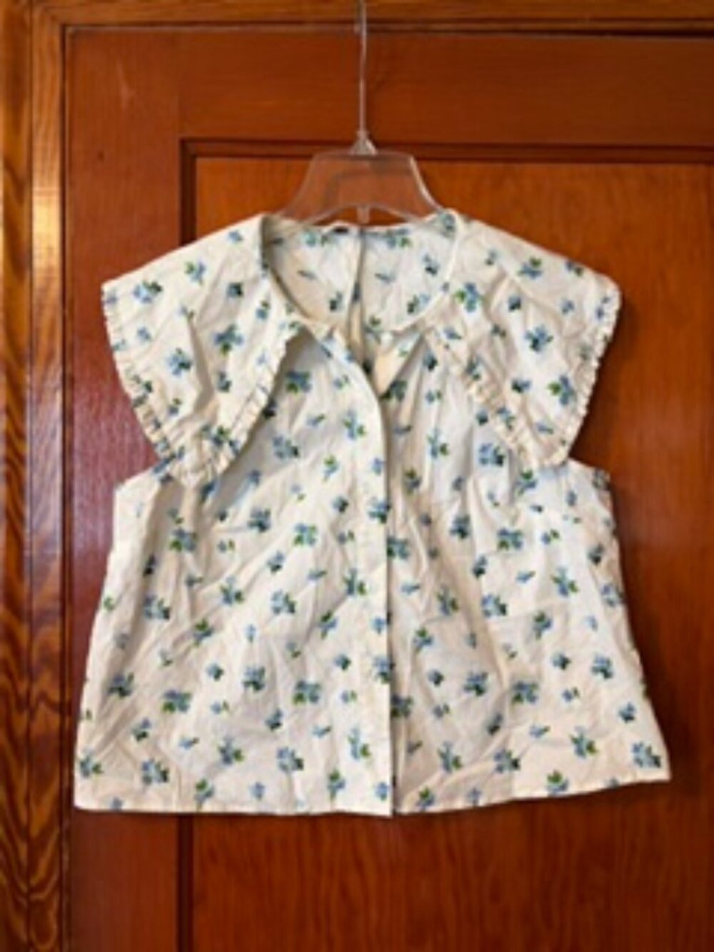 WeWoreWhat Floral Ruffle Peter Pan Collar Button Up Poplin Blouse Top
